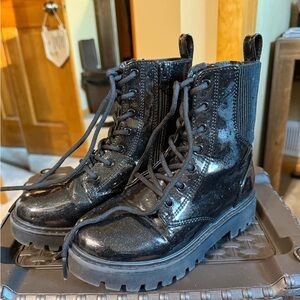 Black Patent Leather Combat Boots